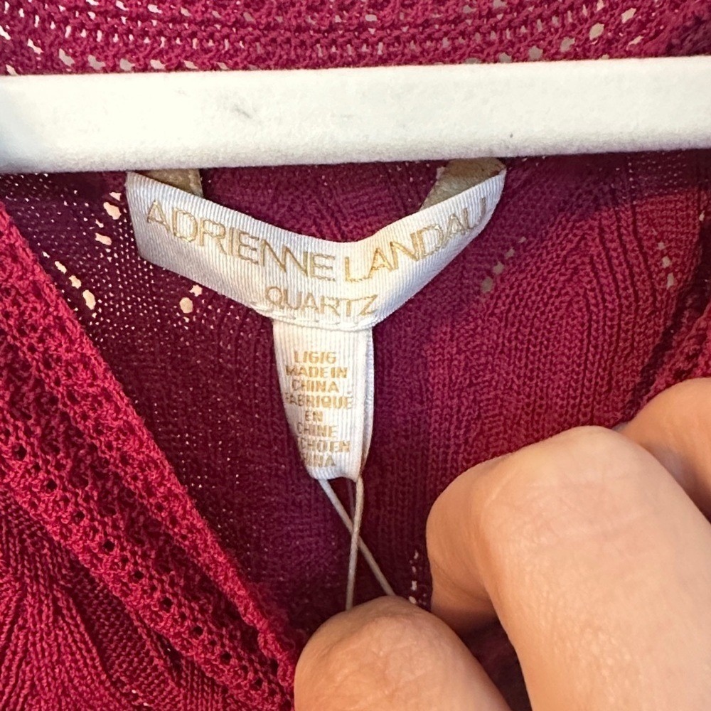 Adrienne Landau Quartz Magenta Knit Tank Top Diamond Pointelle Halter Neck L NEW - Picture 5 of 8